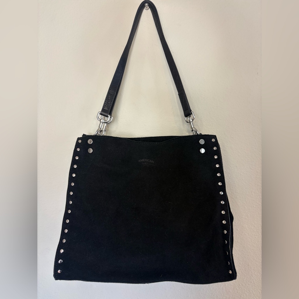 American Leather Co Lenox 20 Black Suede Triple Entry Satchel